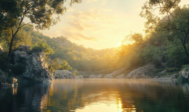 Abstract illustration of a gentle movement flow path through a calm landscape